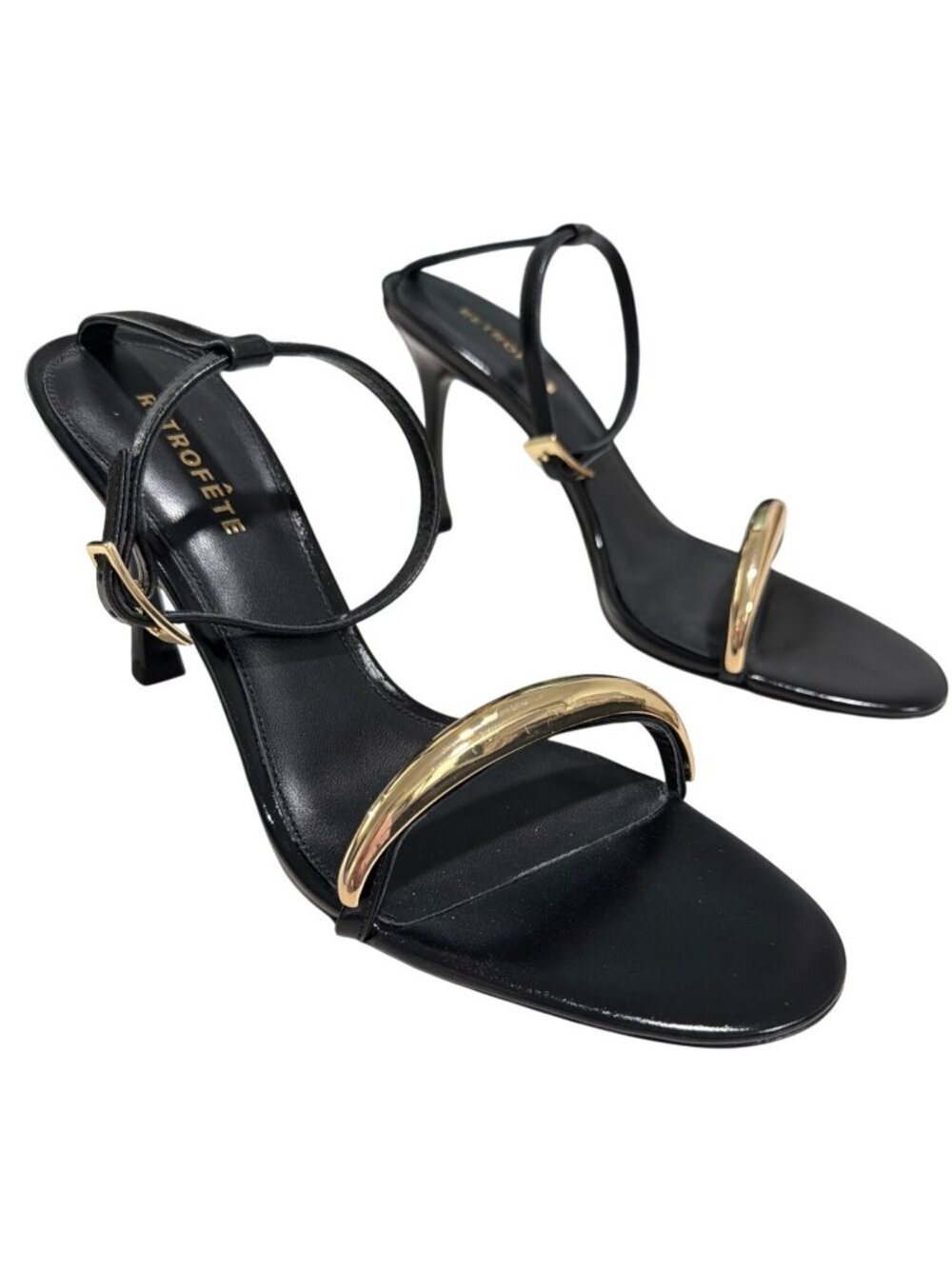 Retrofête Karli Black & Gold Strappy Heeled Sandals Size 38.5 US 8.5New